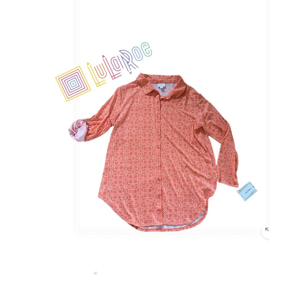 NWT LuLaRoe Valentina Top in Orange & White Sz. L - Picture 2 of 5